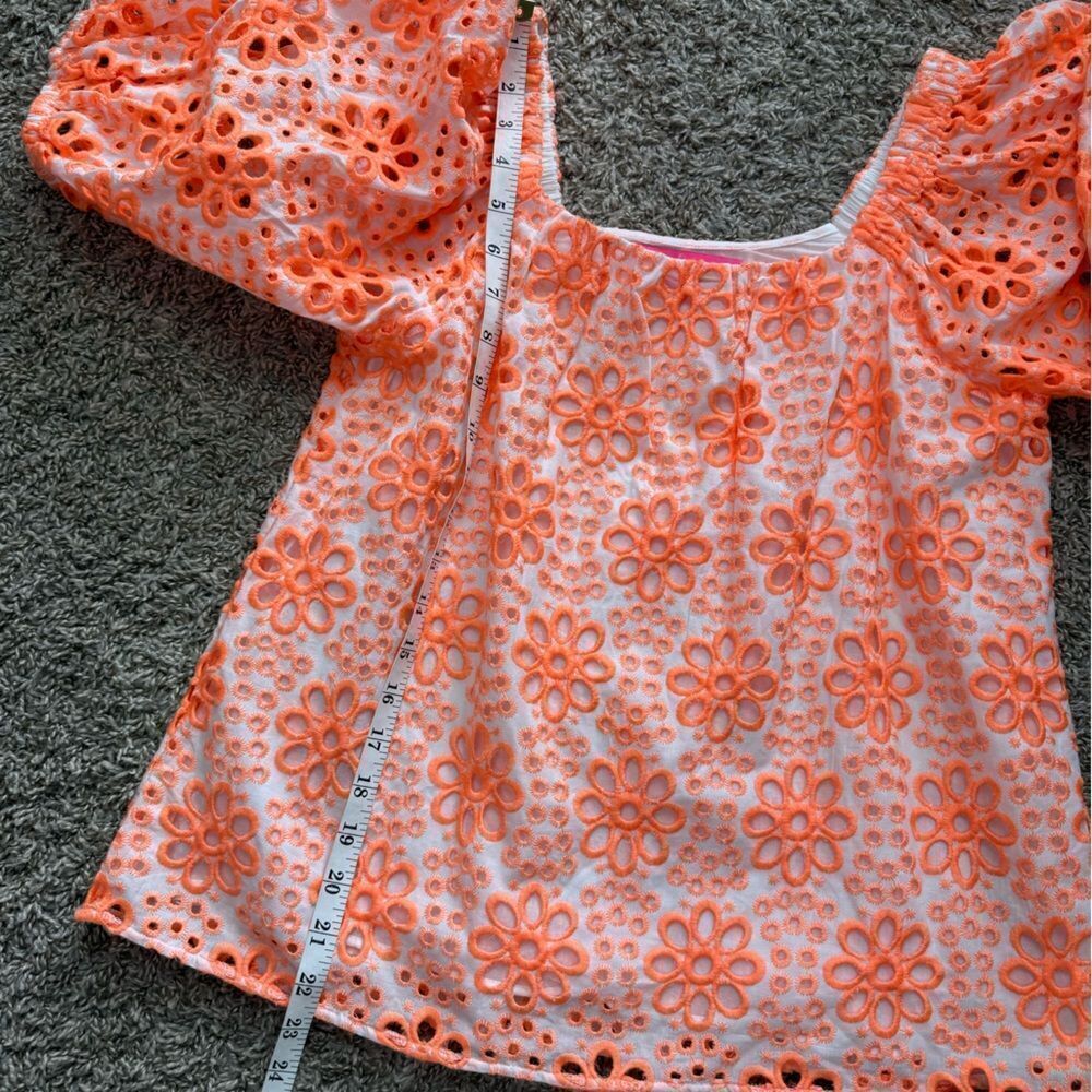Lilly Pulitzer Orange Floral Eyelet Lace Top - Picture 5 of 8